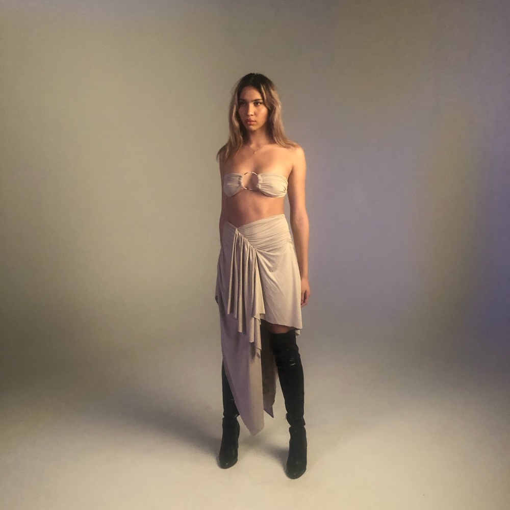 Two-piece draped set